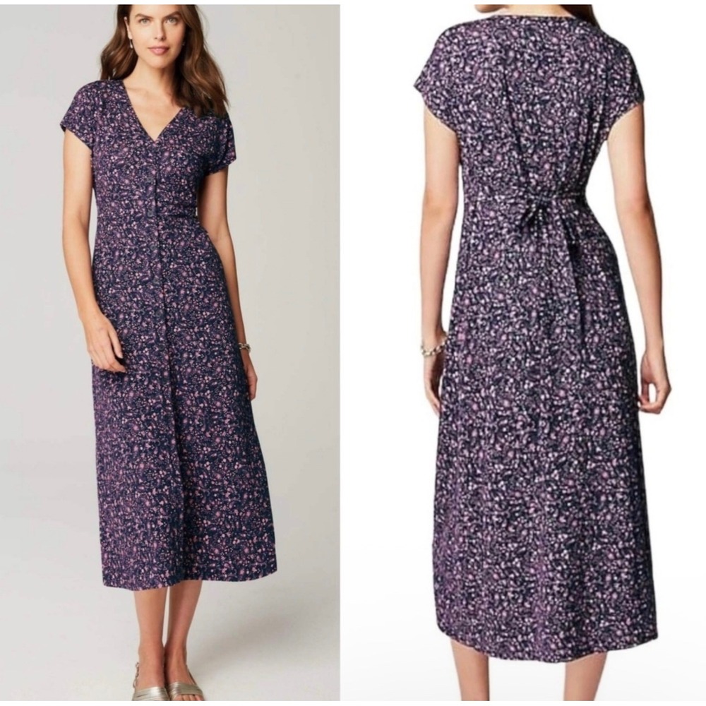 J Jill Dress Large Purple Floral Cottagecore Pockets Boho Prairie Sundress Chic